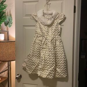 Jona Michelle White and Cream Pleated Fit and Flare Dress-size 8